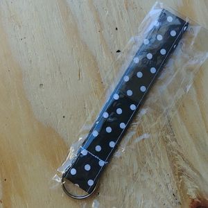 Nice gift, black with white polka dotted key fob wristlet and king ring, new